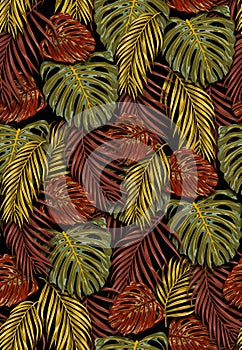 Seamless Tropical Leaves Pattern, Colorful Palm leaves Designed for Textile Print.