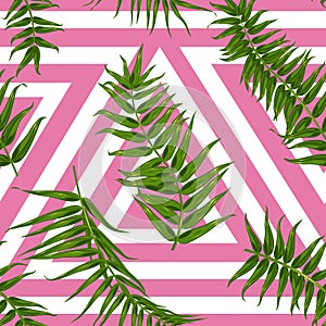 Seamless tropical pattern, exotic background with palm tree branches, leaves, leaf, palm leaves. endless texture