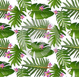 Seamless tropical pattern with palm leaves for fabric design or