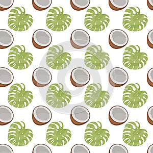 Seamless tropical pattern. Tropical fruits and plants.