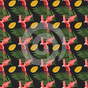 Seamless tropical pattern. Tropical fruits and plants. Print for textiles.