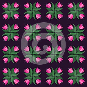 Seamless tulip vintage violet vector pattern