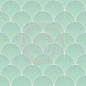 Seamless turquoise japanese art deco floral waves pattern vector photo