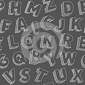 Seamless typograhy pattern with hand drawn vector alphabet letters on grey background