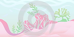 Seamless unending background for game or animation. Underwater world with seaweed and coral. Vector illustration