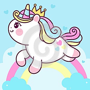 Seamless Unicorn Pegasus pony cartoon on sky pastel background