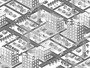 Seamless urban plan illustration of isometric construction building