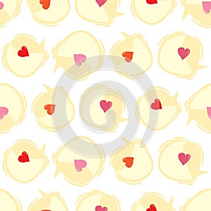 Seamless Valentines Day background with bubbles with red hearts.