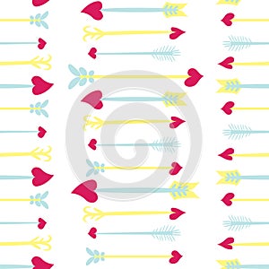 Seamless Valentines Day background with Cupid`s arrows. Tiled vector holiday texture. Love wrapping paper design.