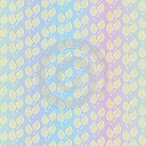 Seamless vecctor pattern with vertical leaves stripes on a pastel rainbow background