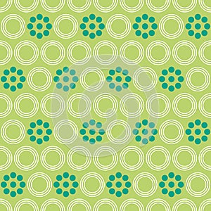 Seamless vector abstract graphic pattern with circles and stylized daisies