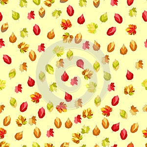 Seamless, Vector Abstract Image of Stylized Autumn Leaves On a Yellow Background. Application in Design and Textiles Possible