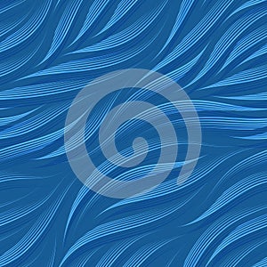 Seamless vector abstract pattern of blue graceful lines drawn with a pen. Flowing texture from smooth lines.
