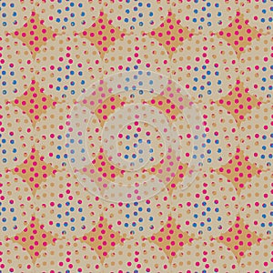 Seamless vector abstract pattern with circles and dots in beige pink and blue
