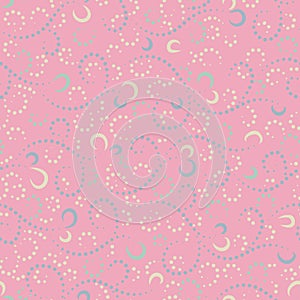 Seamless vector abstract pattern ornate floral ornament based on traditional asian art in pastel colors on pink background.