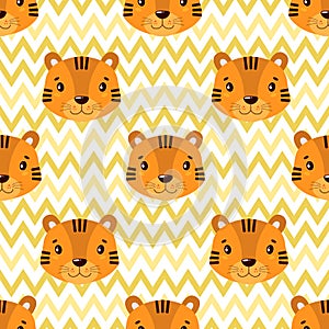 Seamless vector baby pattern with animals tiger face.