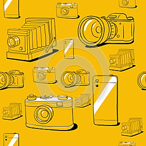 Seamless vector background with cameras