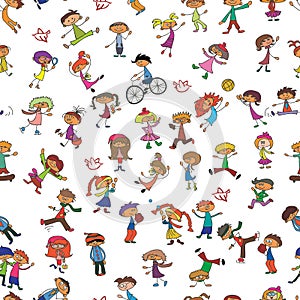 Seamless vector background with collection of children