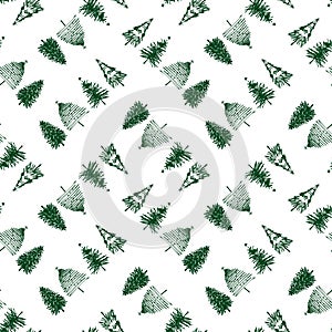 Seamless vector background of drawn various christmas trees