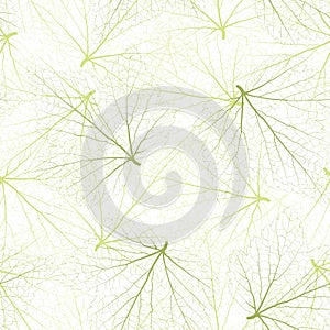 Seamless vector background. Green leaves with veins.