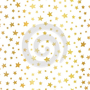 Seamless vector background Handdrawn stars gold foil. Pattern for Christmas and celebrations. Hand drawn golden stars on white.