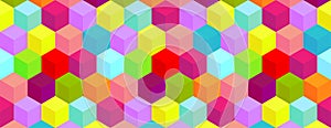 Seamless vector background with multicolored cubes in 3D style.