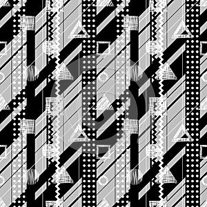Seamless vector black, white grey geometrical pattern.