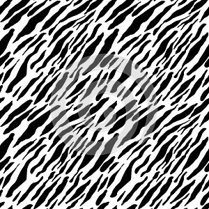 Seamless vector black and white zebra fur pattern. Stylish wild zebra print. Animal print background for fabric, textile