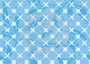 Seamless vector blue geometric texture with flora