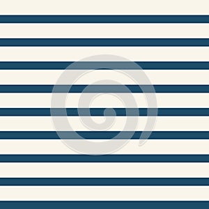 Seamless vector breton stripe pattern with colored horizontal parallel stripes in navy and cream background