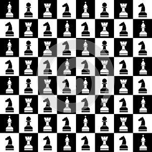 Senza soluzione di continuità vettore disordinato modello bianco e nero scacchi pezzi. serie da un carbano 
