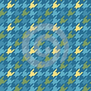 Seamless vector checkered pattern. Classical English hounds tooth print. Colored retro textile design on blue background.