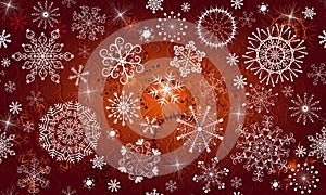 Red gradient seamless vector Christmas pattern with snowflakes
