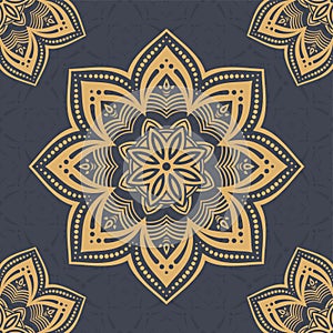 Seamless vector color pattern with mandala. Abstract oriental golden mandala color background
