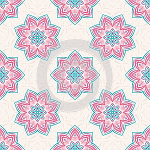 Seamless vector color pattern with mandala. Abstract oriental mandala background