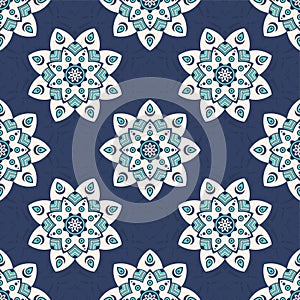 Seamless vector color pattern with mandala. Abstract oriental mandala background. Vintage decorative elements