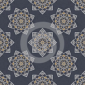 Seamless vector color pattern with mandala. Abstract oriental mandala background. Vintage decorative elements.