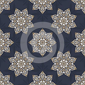Seamless vector color pattern with mandala. Abstract oriental mandala background. Vintage decorative elements.