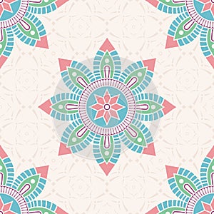Seamless vector color pattern with mandala. Abstract oriental vector mandala background.