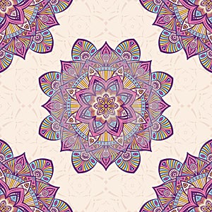 Seamless vector color pattern with mandala. Oriental mandala background. Vintage decorative elements.