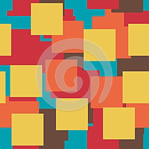 Seamless vector colorful bright pattern. Paper squares of five colors lying on each other.