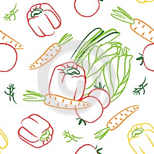 Seamless vector contour vegetables pattern