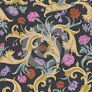 Seamless vector dark vintage floral pattern