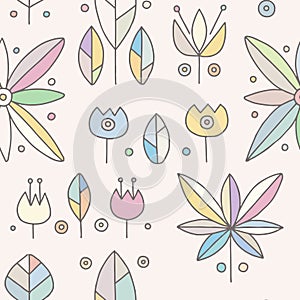 Seamless vector decorative pink hand drawn pattern with geometrical motifs, flowers. Graphic vintage design. Print for wrapping,