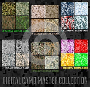 Seamless vector digital Pixel Camouflage collection