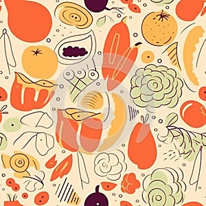 Seamless vector drawing of various vegetables