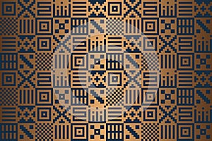 Seamless vector ethnic geometric golden pixel pattern. Abstract mexican background with gold bronze texture. Copper graphic print