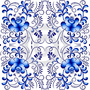 Seamless vector floral pattern background in the style of Gzhel. Traditional russian ornament.