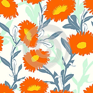 Seamless vector floral pattern with big bold flowers