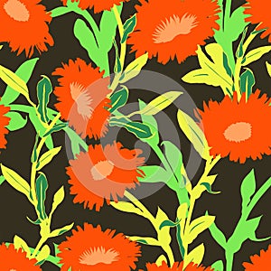 Seamless vector floral pattern with big bold flowers